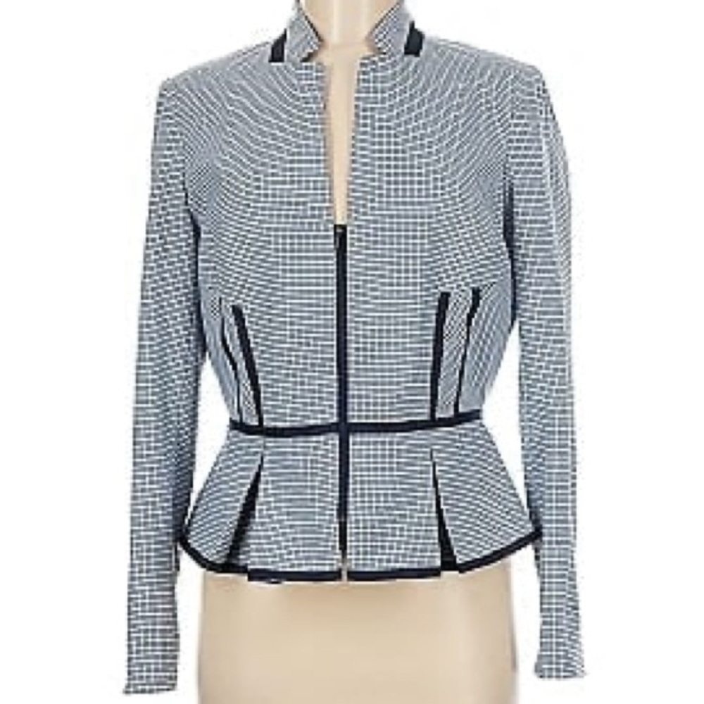 Etcetera Women's Blue and White Checked Jacket Size 6